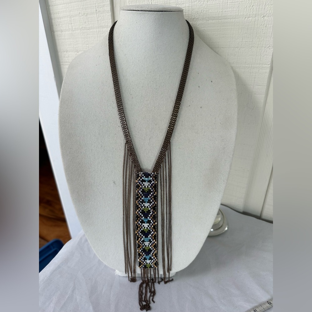 Vintage artisan bead and chain necklace
